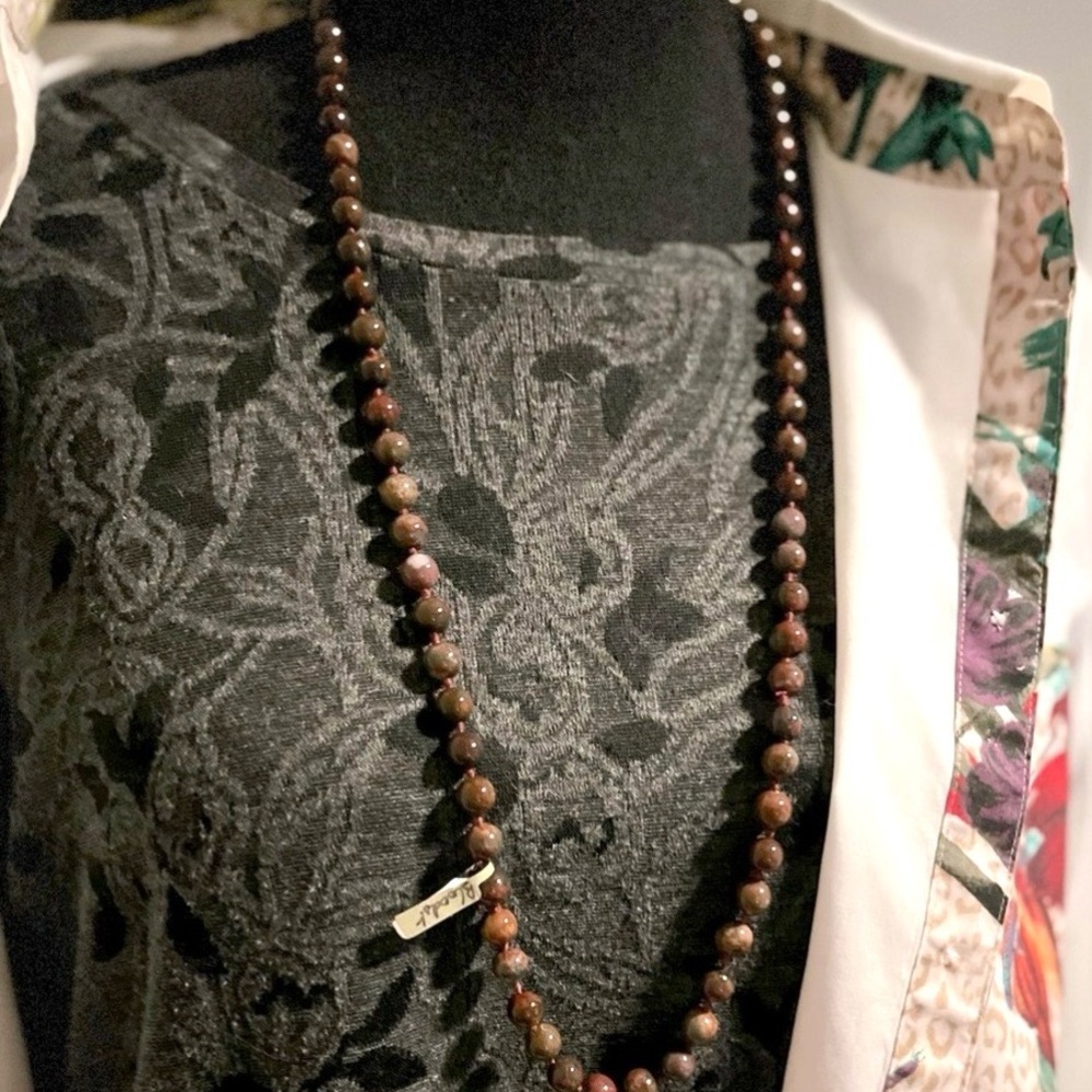 N284 Bloodstone Knotted Deep Bloodstone Mineral Beads Red + Grey Colors 32”